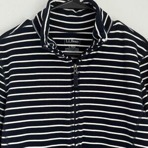 L.L.Bean Women's L Ultrasoft Sweats, Full-Zip Mock-Neck Jacket Stripe Navy/Cream